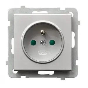 Розетка Ospel GP-1RZP/m/38 Silver — 16 А, IP20, 71×71×38 мм
