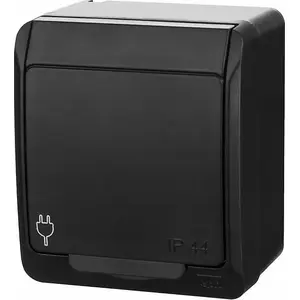 Virsmas montāžas Schuko kontaktligzda ELEKTROPLAST HERMES 2P+Z ar aizsardzību IP44 melna (modelis 0324-09)
