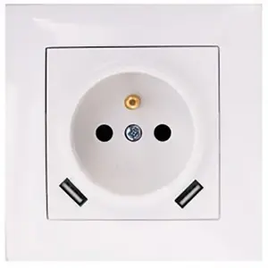 Розетка с заземлением и USB VCX LC 13A белая — одиночная, 13A