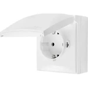 Kontakt-Simon Aquaclick Schuko IP44 vienkāršā rozete ar ātrsavienojuma spailēm un baltu vāciņu ACGSZ1C/11