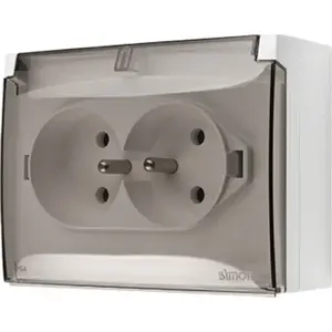 Electrical outlet Kontakt-Simon Aquaclick double compact with grounding and transparent flap white ACGZ2/11A