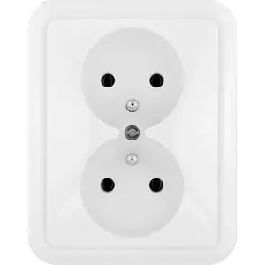 Double electrical outlet KOS Cosmo with grounding and shutter, white, model 300436