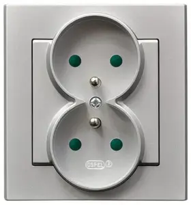 Розетка Ospel GP-2RZP/38, 16 A, IP20, серебристая, 84×45×90 мм