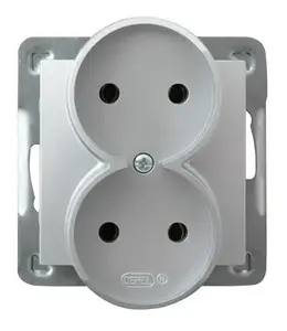 Розетка Ospel GP-2YR/m/18, 16 A, IP20, серебристая, 71×71×45 мм