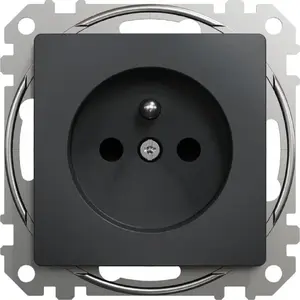 Розетка Schneider Electric Sedna Design 2P+PE с защитными шторками, безвинтовые клеммы, черный антрацит