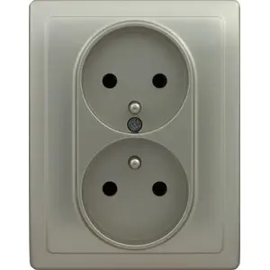 KOS double electrical socket Vena with grounding 16A 250V satin finish (model 515036)