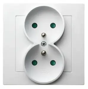 Розетка Ospel GP-2GZP/00 — 16 A, IP20, 84×84×45 мм, белая
