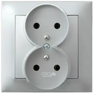 Розетка Ospel GP-2YZ/18, 16 A, IP20, серебристая, 84×84×45 мм