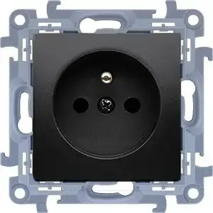Розетка Kontakt-Simon 10 CGZ1CZ.01/49 одинарная с заземлением, шторки, 16A 250V~ черный матовый