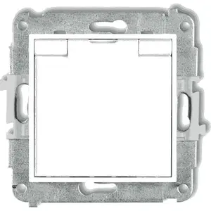 Розетка Karlik MINI MGPB-1zp IP44 брызгозащищённая с шторками и крышкой, белая