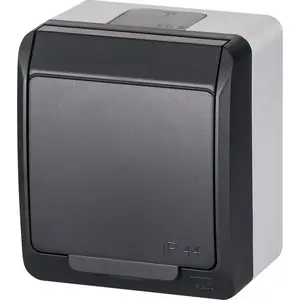 Герметичная одинарная розетка с заземлением и крышкой ELEKTROPLAST Hermes 16A IP44, антрацит (0321-07)
