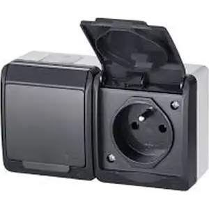 Waterproof Double Socket with Ground 16A IP44, ELEKTROPLAST Hermes GNT 0322-07, anthracite