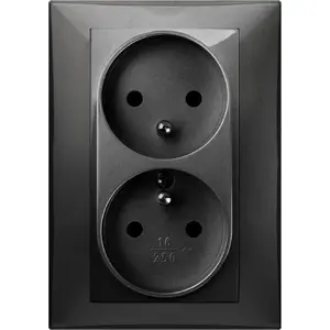 Electrical outlet double flush-mounted 2x2P+Z with frame IP20 black ELEKTROPLAST 3835-09
