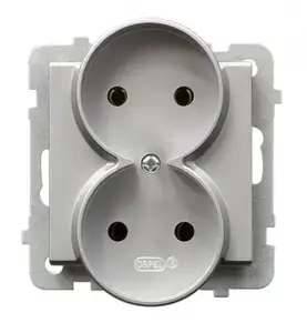 Розетка Ospel GP-2RR/m/38, 16 A, IP20, серебристая, 71×71×48 мм