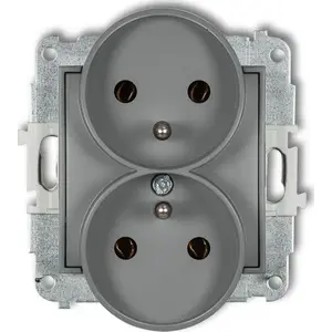 Double socket with USB Karlik MINI 27MGPR-2z, gray matte, dual outlet with charging port