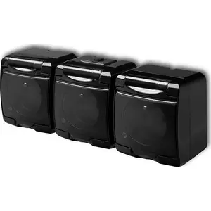 Розетка Karlik Junior 12GHE-3D тройная герметичная 3x(2P+PE) чёрная с дымчатой крышкой