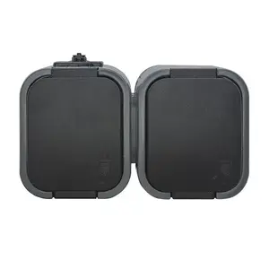 Wall-mounted double power outlet Abex NT-6B2 2P+Z splashproof with flap IP44 black