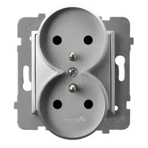 Розетка Ospel GP-2URZ/m/18, 16 A, IP20, серебристая, 71×71×45 мм