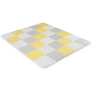 Bērnu rotaļu paklājs Kinderkraft Luno Foam pelēks‑balts‑dzeltens — 1800×1500×12 mm
