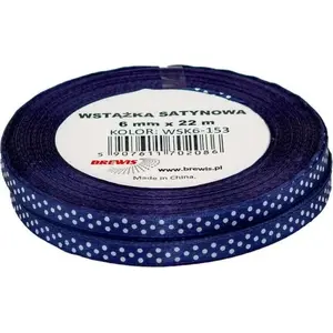 Satin ribbon BREWIS 6 mm with polka dots, model WSK6-153