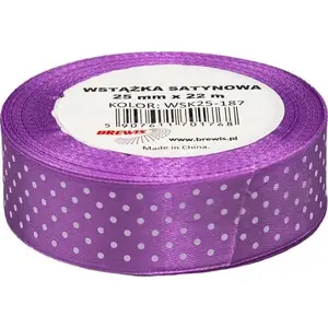 Satin ribbon BREWIS WSK25-187 25 mm dotted pattern, decorative craft ribbon