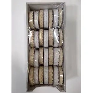 Decorative lace ribbon Polsirhurt H019 1.5 cm × 3 m — pack of 28 pieces, white and ecru