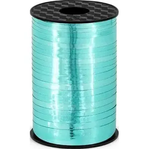Plastic Metallic Ribbon PartyDeco turquoise 5 mm — universal decorative ribbon