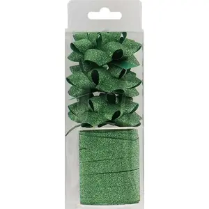 Decorative ribbon and rosettes set Incood 4-piece — glitter ribbon plus 3 rosettes