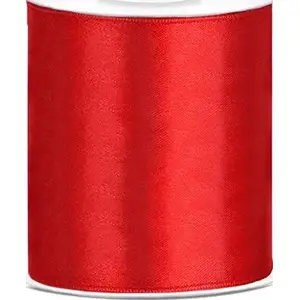 Satin Ribbon PartyDeco 100 mm x 25 m, red — decorative craft ribbon