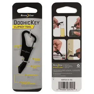 Key carabiner NITEIZE DoohicKey ClipKey, stainless steel, black, 25×68 mm