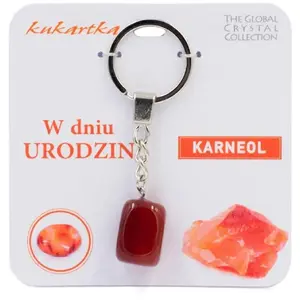 Keychain charm KUKARTKA 'W dniu urodzin karneol' — decorative key ring with carnelian accent