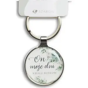 Keychain Szaron metal silver — pendant with inscription "On moje dni nasyca"