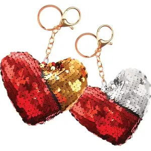 Keychain Arpex heart double-sided sequins MIX — reversible sequin heart keyring