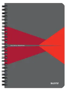 Notebook A5 squared, LEITZ wirebound with PP softcover, 90 sheets, 80 g/m², grey/red