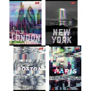 Burtnīca A5 MAJEWSKI Zeszyt 60 lapas ar līnijām laminēts vāks GLITCHED CITY ar vietējo laku