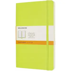 Piezīmju grāmatiņa Moleskine Classic L (13 x 21 cm), ar līnijām, mīkstais vāks, 192 lapas, citronu zaļa