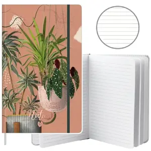 Notebook Planner Lean A5 — Ruled, 80 Sheets, Plant Leaf Design, Elastic Band