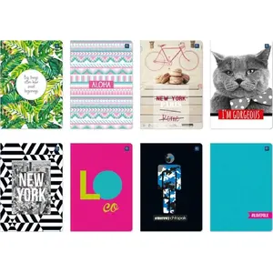 Notebook A5 60 pages checkered INTERDRUK Mat+UV cover, mix pack (10 pcs)