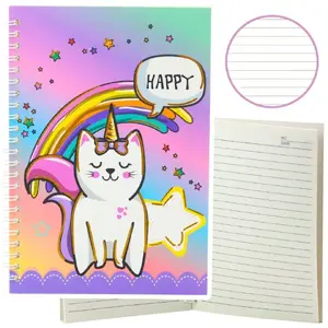 Notebook Lean A5 lined, 60 pages — colorful unicorn cat design