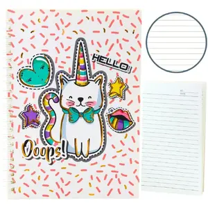 Notebook Lean A5 lined 60 sheets white paper pink unicorn cat design