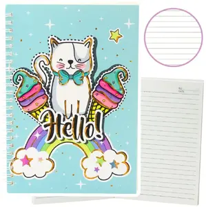Notebook Lean A5 lined 60 sheets turquoise cover with unicorn, ice cream and rainbow design