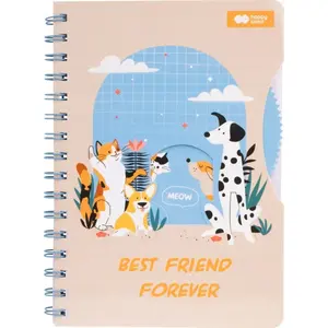 Spiral Notebook A5 80 sheets Happy Color — Cat & Dog cover, ruled pages