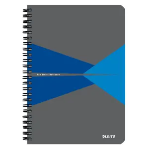 LEITZ Office A5 rūtainais piezīmju bloks — spirālveida, PP mīkstais vāks, 90 lapas, 80 g/m², zils/pelēks