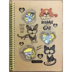 Notebook A5 TEKA 80 sheets squared kraft cover — Cats and Mice design