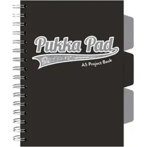 Pierakstu bloks Pukka Project Book Black A5, 100 lapu, rūtiņots, melna vāka, 3 gab.
