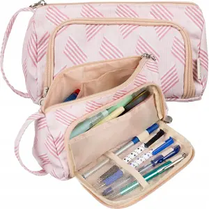 Pencil Case Maaleo two-compartment foldable school pouch double pink for children