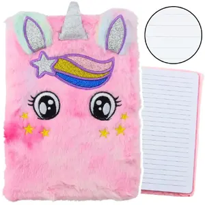 Notebook Lean Pluszowy Notatnik w linię Jednorożec różowy tęczowy — lined plush cover notebook