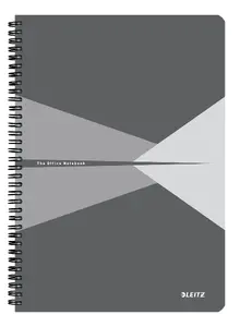 Notebook LEITZ Office A4 squared, wirebound, PP softcover, 90 sheets, 80 g/m², grey