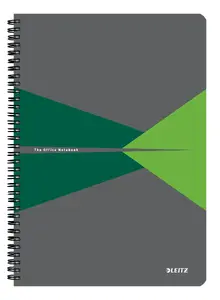 LEITZ Office A4 rūtiņu piezīmju grāmata, spirālē ar kartona cietajām vākām, 90 loksnes, 80 g/m², zaļi/pelēks raksts