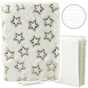 Notebook Lean A5 lined 80 sheets white with gold stars plush cover